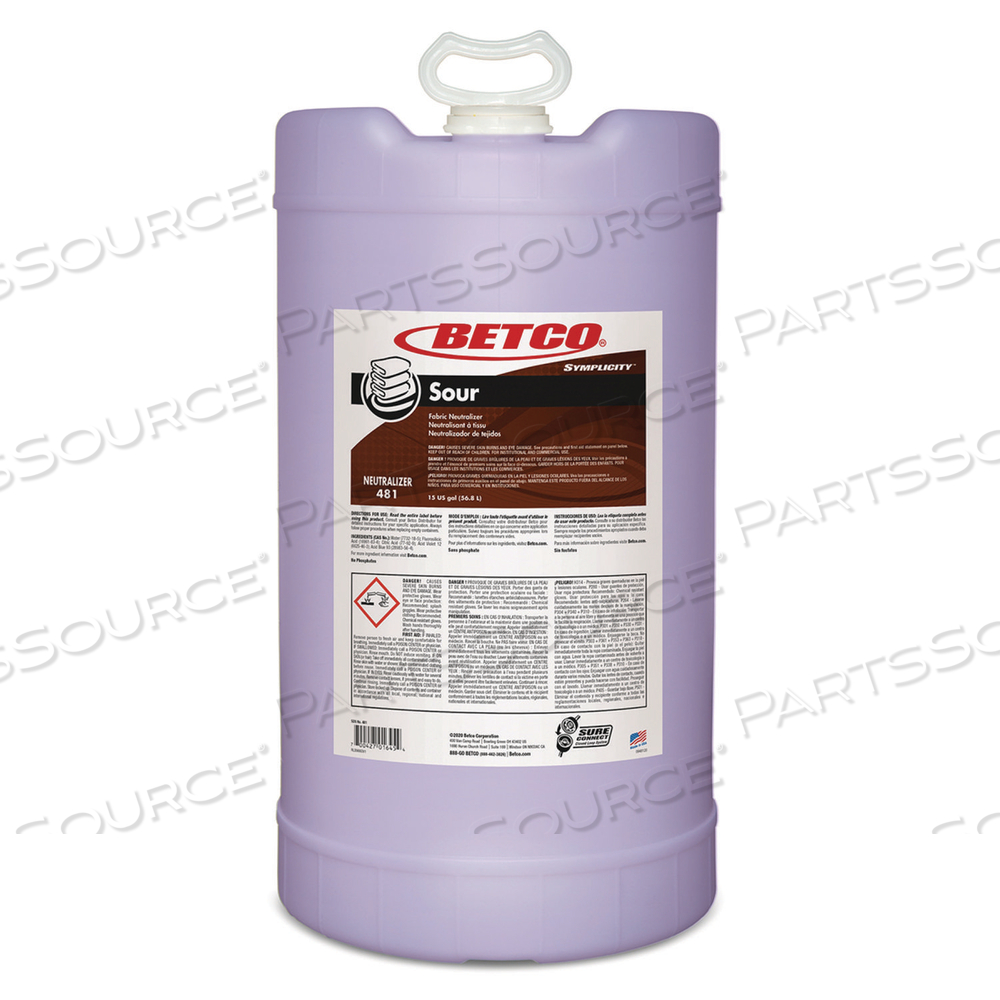 SYMPLICITY SOUR FABRIC NEUTRALIZER, 15 GAL DRUM by Betco Corporation SYMPLICITY SOUR FABRIC NEUTRALIZER, 15 GAL DRUM by Betco Corporation
