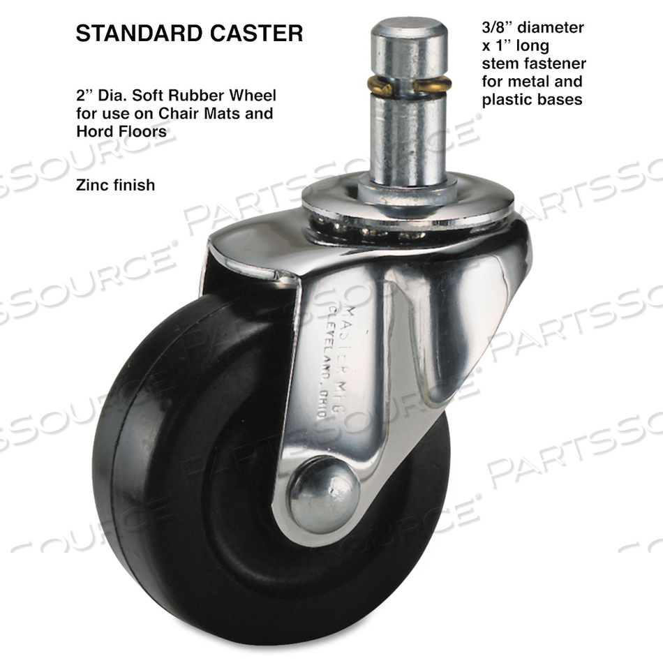 STANDARD CASTERS, GRIP RING TYPE K STEM, 2" SOFT RUBBER WHEEL, ZINC, 4/SET 