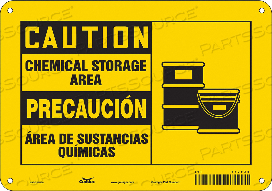 SAFETY SIGN, VERTICAL RECTANGLE, NUMBER OF PRINTED SIDES 1, ENGLISH, SPANISH, SIGN FORMAT TRADITIONAL OSHA, SIGN LEGEND CHEMICAL STORAGE ARE by Condor