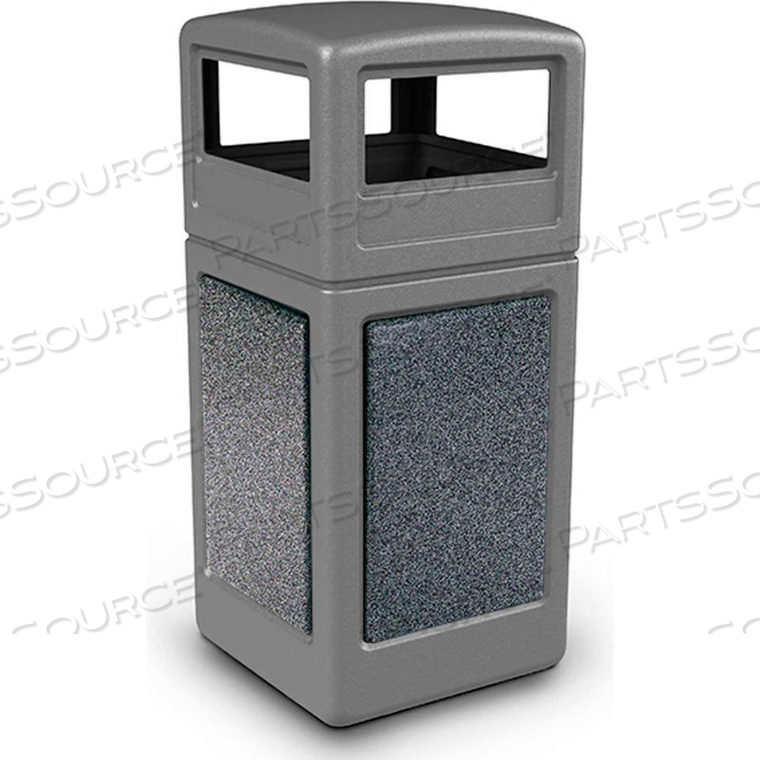 42 GALLON STONETEC SQUARE RECEPTACLE WITH DOME LID - GRAY W/PEPPERSTONE PANELS by Dci Marketing