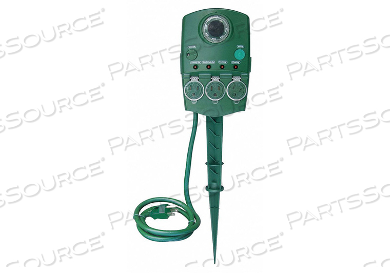PROGRAMABLE OUTDOOR POWER STAKE, NUMBER OF OUTLETS 3, MAX. AMPS 8.4 A, VOLTAGE 120V AC, HOUSING MATERIAL NORYL, SPECIAL FEATURES PHOTOCELL A by Power First PROGRAMABLE OUTDOOR POWER STAKE, NUMBER OF OUTLETS 3, MAX. AMPS 8.4 A, VOLTAGE 120V AC, HOUSING MATERIAL NORYL, SPECIAL FEATURES PHOTOCELL A by Power First