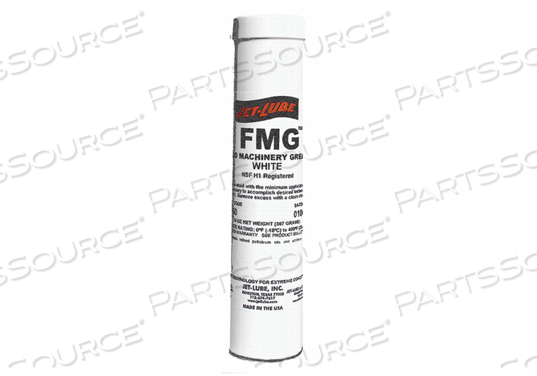 ALUMINUM COMPLEX MACHINERY GREASE, 14 OZ CONTAINER, CARTRIDGE, WHITE, PASTE/GEL, SLIGHT, NLGI GRADE 2, 430 DEG F, 0 TO 400 DEG F, MEETS NSF, by Jet-Lube ALUMINUM COMPLEX MACHINERY GREASE, 14 OZ CONTAINER, CARTRIDGE, WHITE, PASTE/GEL, SLIGHT, NLGI GRADE 2, 430 DEG F, 0 TO 400 DEG F, MEETS NSF, by Jet-Lube