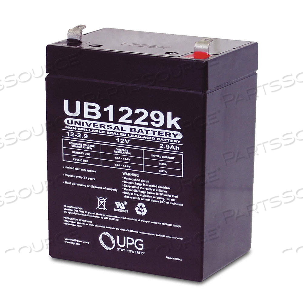 SEALED LEAD ACID BATTERY, 12V DC, 2.9 AH CAPACITY, 3.9 IN HT, 2.2 IN WD, ABS by Approved Vendor SEALED LEAD ACID BATTERY, 12V DC, 2.9 AH CAPACITY, 3.9 IN HT, 2.2 IN WD, ABS by Approved Vendor