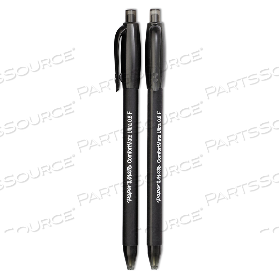 COMFORTMATE ULTRA BALLPOINT PEN, RETRACTABLE, FINE 0.8 MM, BLACK INK, BLACK BARREL, DOZEN by Paper Mate