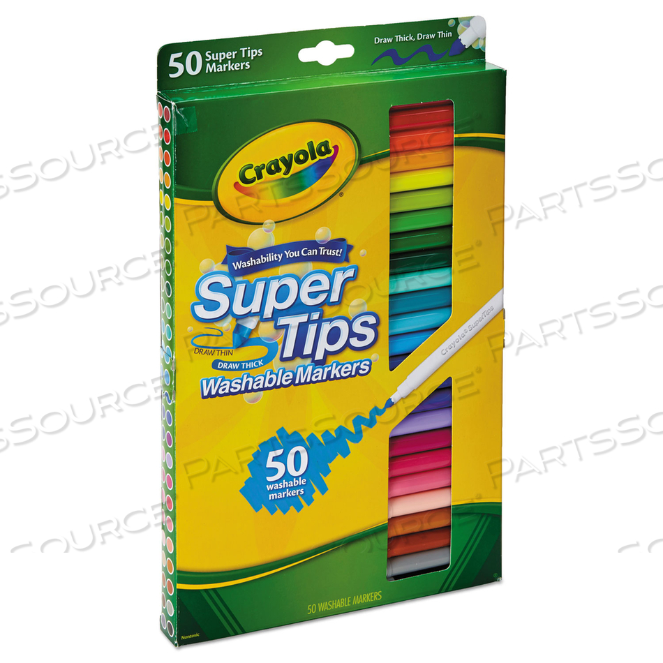 WASHABLE SUPER TIPS MARKERS, FINE/BROAD BULLET TIPS, ASSORTED COLORS by Crayola