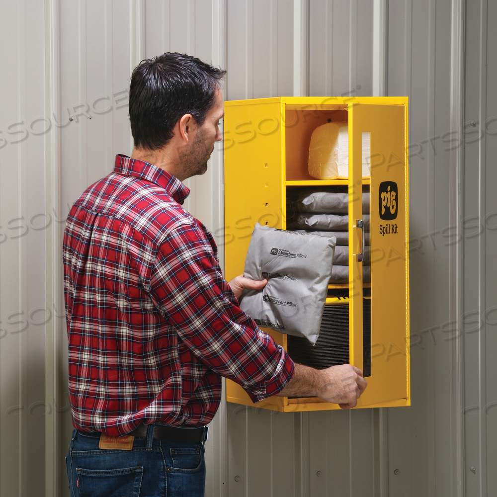 PIG SPILL KIT IN SMALL WALL-MOUNT CABINET by New Pig Corporation