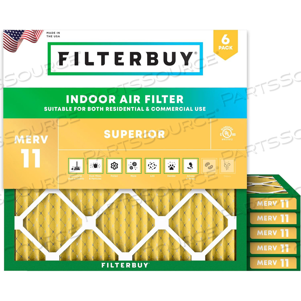 FILTERBUY 21.5X21.5X1 AIR FILTER MERV 11 ALLERGEN DEFENSE (6-PACK), PLEATED HVAC AC FURNACE AIR FILTERS REPLACEMENT (ACTUAL SIZE: 21.50 X 21.50 X 1.00 INCHES) by Filterbuy, Inc.