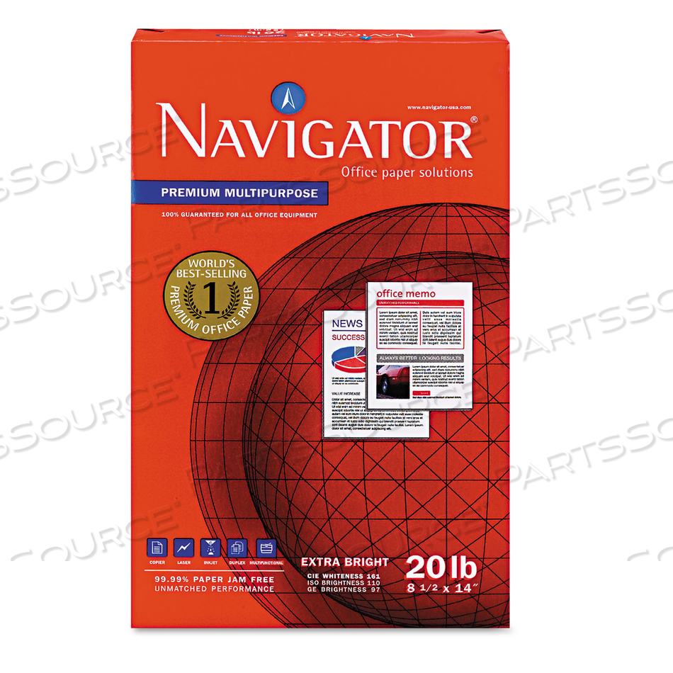 PREMIUM MULTIPURPOSE COPY PAPER, 97 BRIGHT, 20 LB BOND WEIGHT, 8.5 X 14, WHITE, 500 SHEETS/REAM by Navigator PREMIUM MULTIPURPOSE COPY PAPER, 97 BRIGHT, 20 LB BOND WEIGHT, 8.5 X 14, WHITE, 500 SHEETS/REAM by Navigator