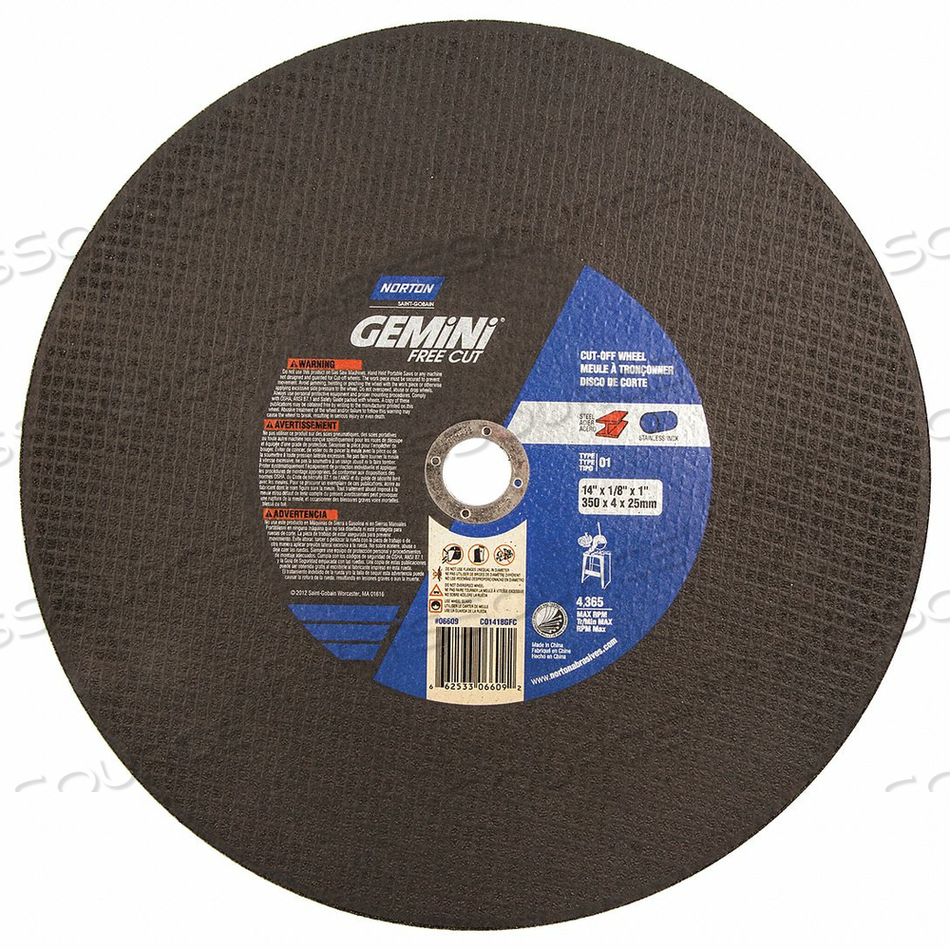 CUTOFF WHEEL GEMINI 14 X1/8 X1 4365RPM by Norton | Saint-Gobain Abrasives