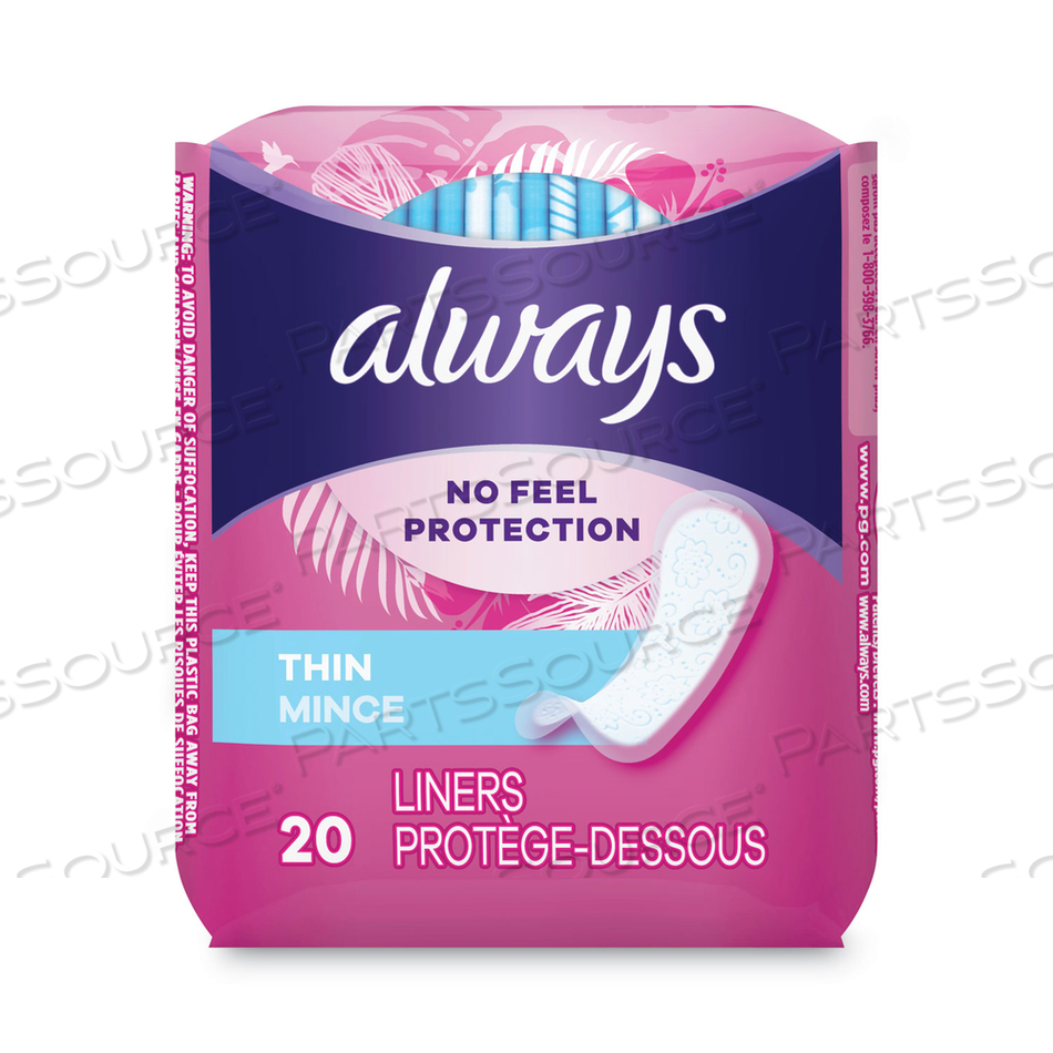 THIN DAILY PANTY LINERS, REGULAR, 20/PACK, 24 PACKS/CARTON 