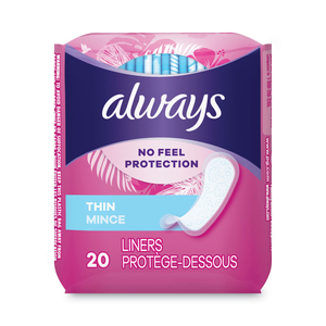 THIN DAILY PANTY LINERS, REGULAR, 20/PACK, 24 PACKS/CARTON by Always