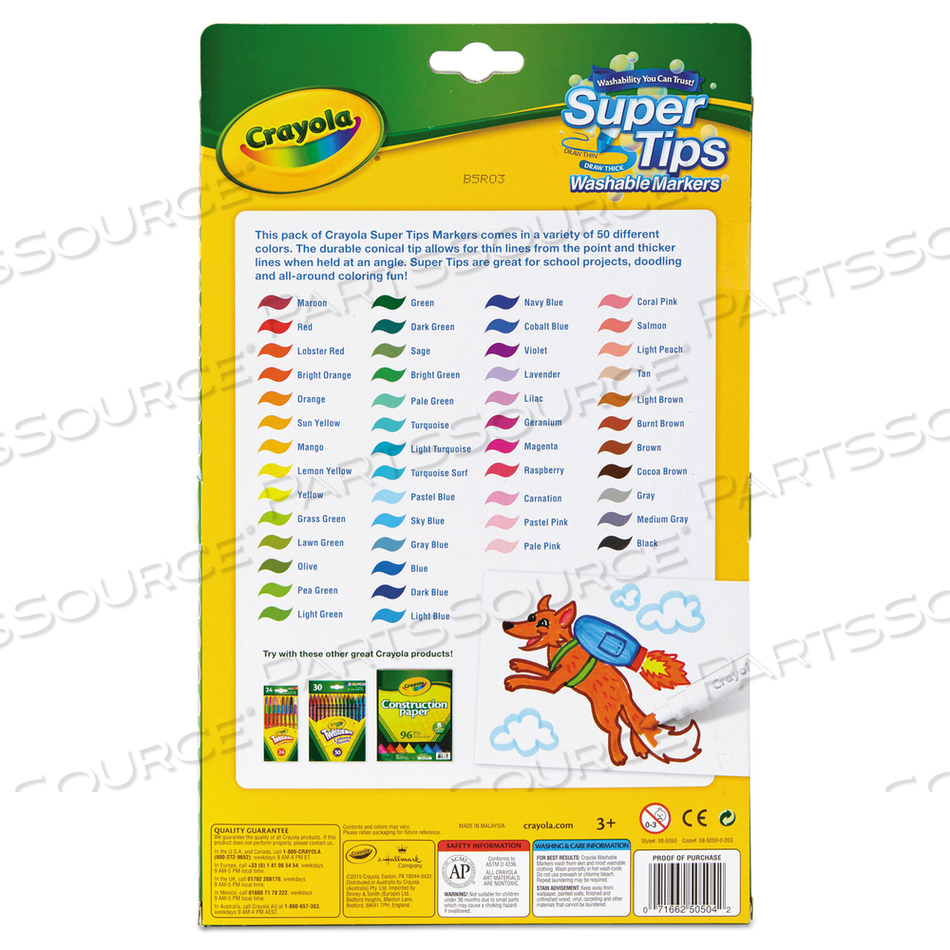 WASHABLE SUPER TIPS MARKERS, FINE/BROAD BULLET TIPS, ASSORTED COLORS by Crayola