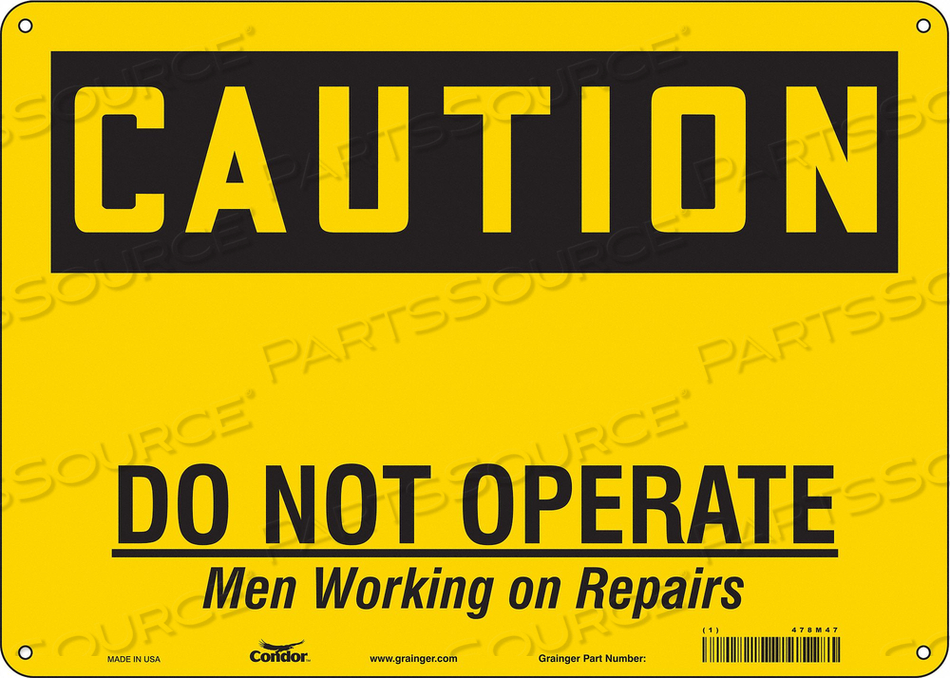 SAFETY SIGN, HORIZONTAL RECTANGLE, NUMBER OF PRINTED SIDES 1, ENGLISH, SIGN FORMAT TRADITIONAL OSHA, SIGN LEGEND DO NOT OPERATE MAN WORKING  by Condor