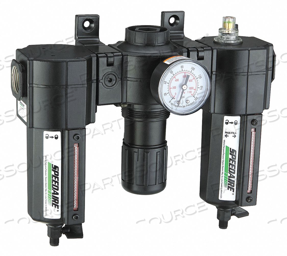 FILTER/REGULATOR/LUBRICATOR, AIR INLET SIZE 1/2 IN, AIR INLET TYPE NPT, MAXIMUM FLOW RATE 192 CFM, MAXIMUM OPERATING PRESSURE 250 PSI, FILTE by Speedaire FILTER/REGULATOR/LUBRICATOR, AIR INLET SIZE 1/2 IN, AIR INLET TYPE NPT, MAXIMUM FLOW RATE 192 CFM, MAXIMUM OPERATING PRESSURE 250 PSI, FILTE by Speedaire