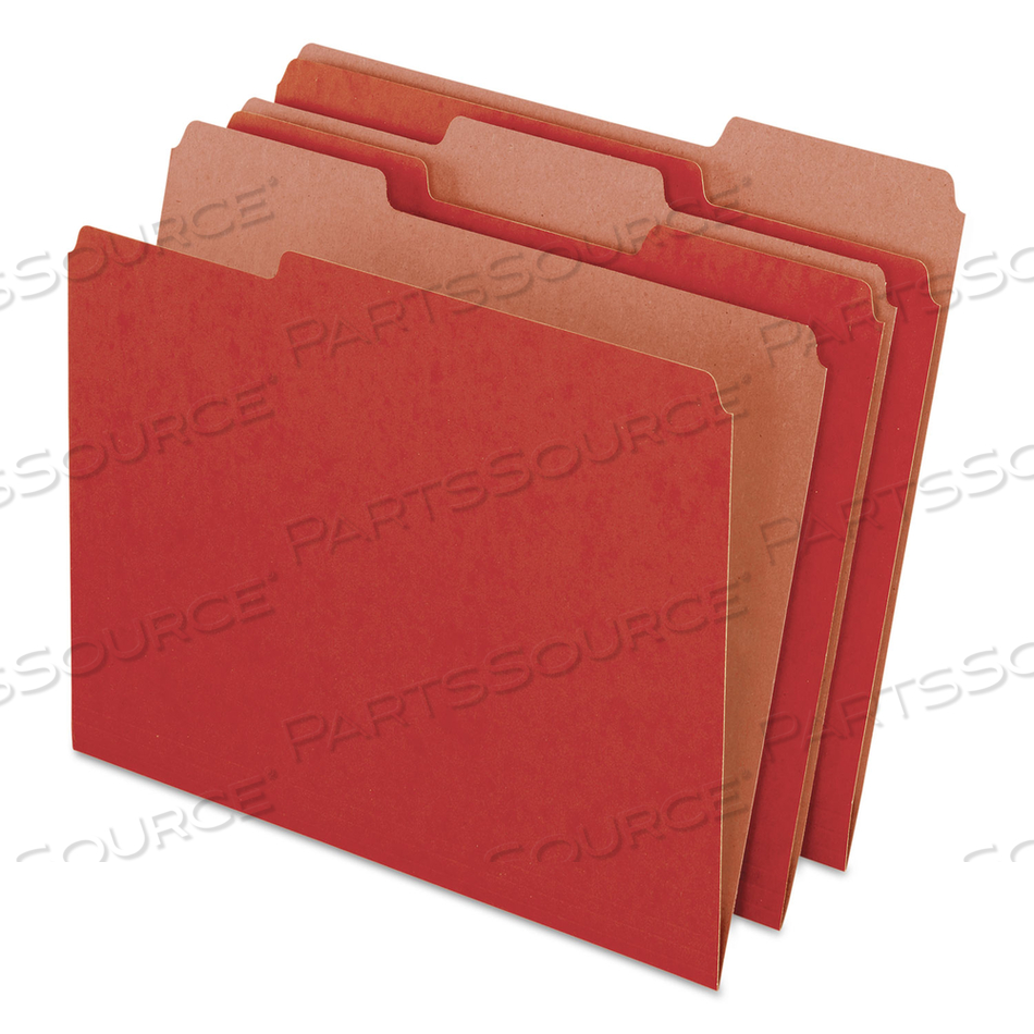 EARTHWISE BY PENDAFLEX 100% RECYCLED COLORED FILE FOLDERS, 1/3-CUT TABS: ASSORTED, LETTER SIZE, 0.5" EXPANSION, RED, 100/BOX 