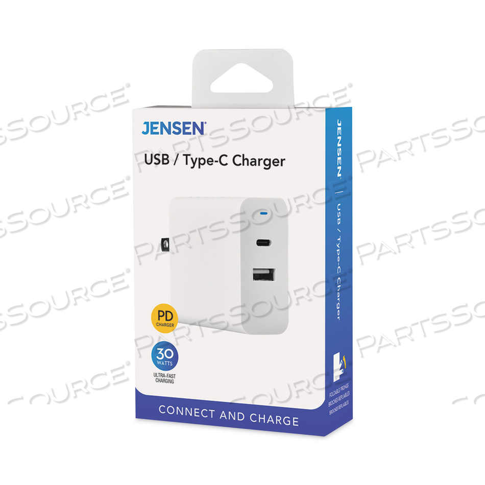 30 W TYPE-C AND USB WALL CHARGER, WHITE 