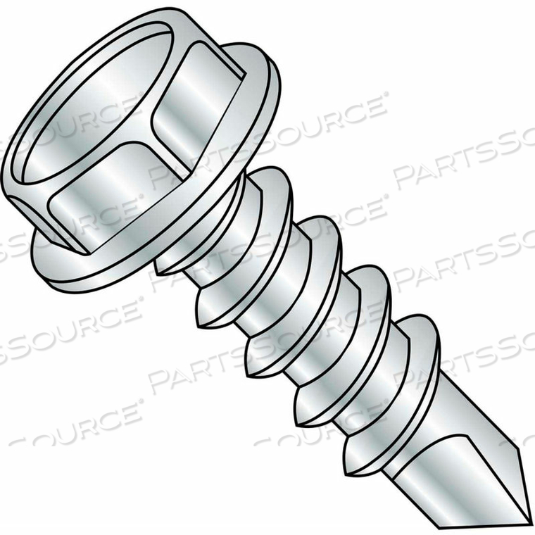 #14 X 1 UNSLOTTED INDENTED HEX WASHER SELF DRILL SCREW FULL THREAD ZINC BAKE - PKG OF 2000 