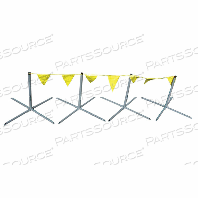FOLDING WARNING LINE, STEEL, 4 STANCHIONS AND 100' PENNANTS by Tie Down, Inc. FOLDING WARNING LINE, STEEL, 4 STANCHIONS AND 100' PENNANTS by Tie Down, Inc.