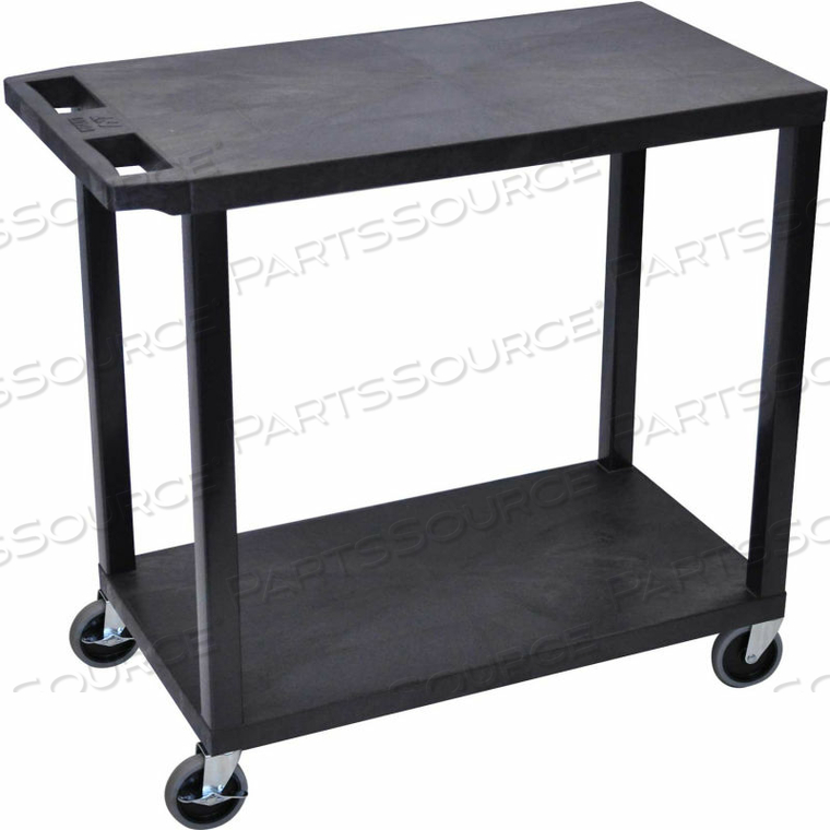 E-SERIES PLASTIC UTILITY SHELF CART, 2 SHELF, 34-1/4"LX18"WX30-1/2"H, BLACK 