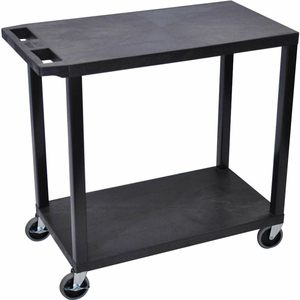 E-SERIES PLASTIC UTILITY SHELF CART, 2 SHELF, 34-1/4"LX18"WX30-1/2"H, BLACK by Luxor