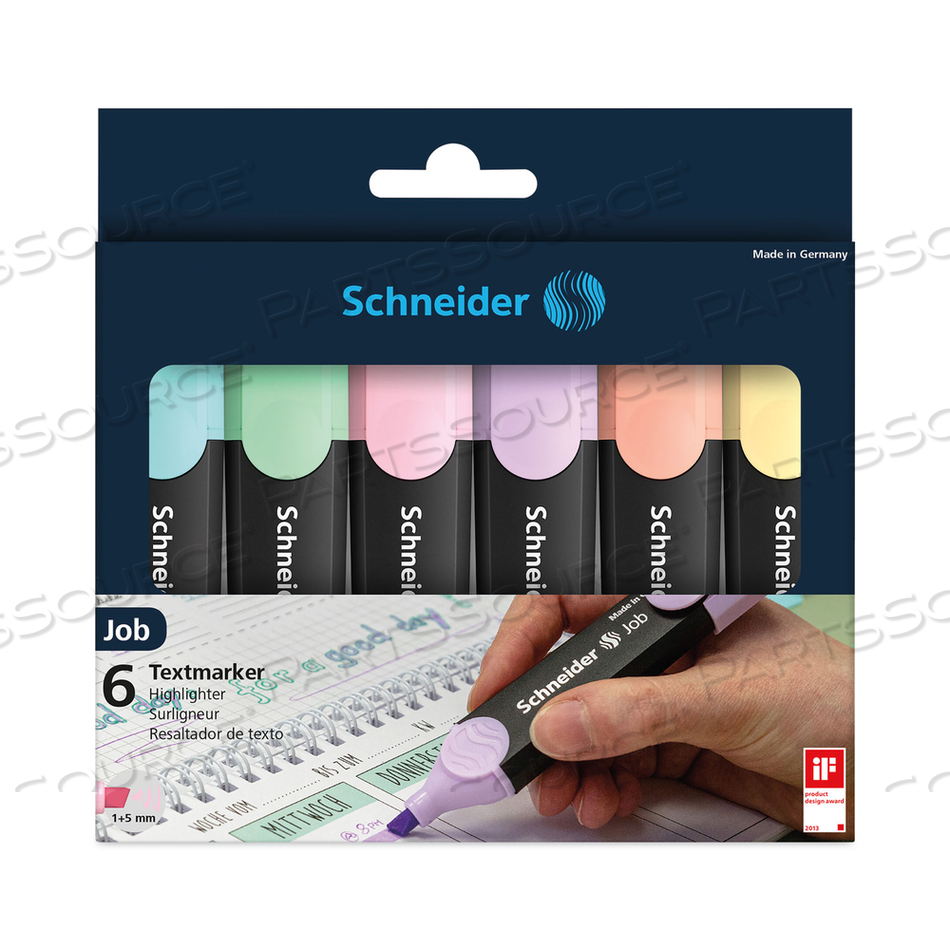 JOB PASTEL HIGHLIGHTERS, CHISEL TIP (1MM/5MM), ASSORTED INK COLORS, BLACK/ASSORTED BARREL COLORS by Schneider JOB PASTEL HIGHLIGHTERS, CHISEL TIP (1MM/5MM), ASSORTED INK COLORS, BLACK/ASSORTED BARREL COLORS by Schneider