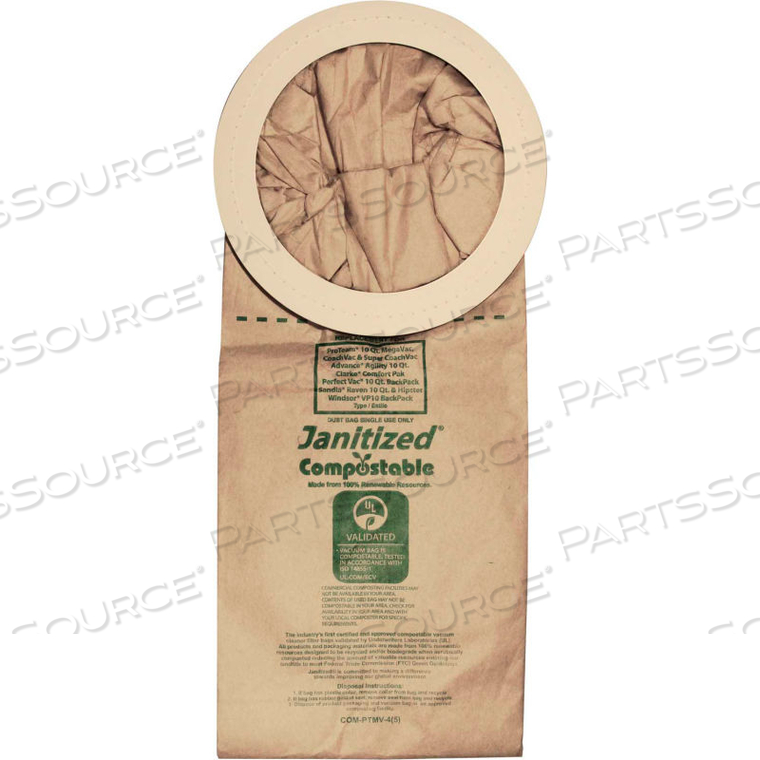 CLARKE COMPOSTABLE VACUUM BAG FOR CLARKE COMFORT PAK 10 