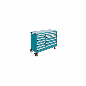 METAL 13 DRAWER MOBILE MULTI-DRAWER CABINET - 60"WX27"DX45-1/2"H EVEREST BLUE by Rousseau Metal Inc.