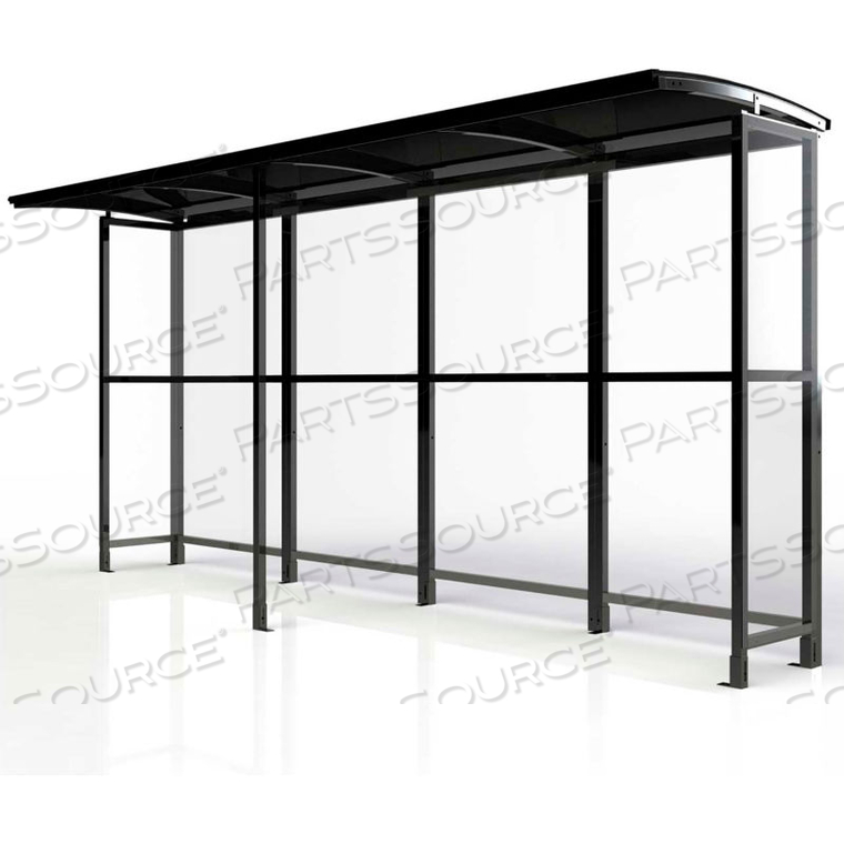 OPEN FRONT SMOKING SHELTER FREESTANDING 13'9"W X 3'6"D X 7'11"H ALUMINUM ROOF by No Butts Bin Co. OPEN FRONT SMOKING SHELTER FREESTANDING 13'9"W X 3'6"D X 7'11"H ALUMINUM ROOF by No Butts Bin Co.