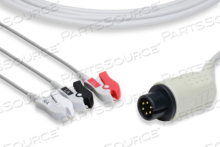 ECG CABLE, GRAY, 2.6 MM LEADWIRE DIA, 45 DEG ANGLED KEYED 6-PIN ROUND CONNECTOR, THERMOPLASTIC POLYURETHANE JACKET, 12 FT 