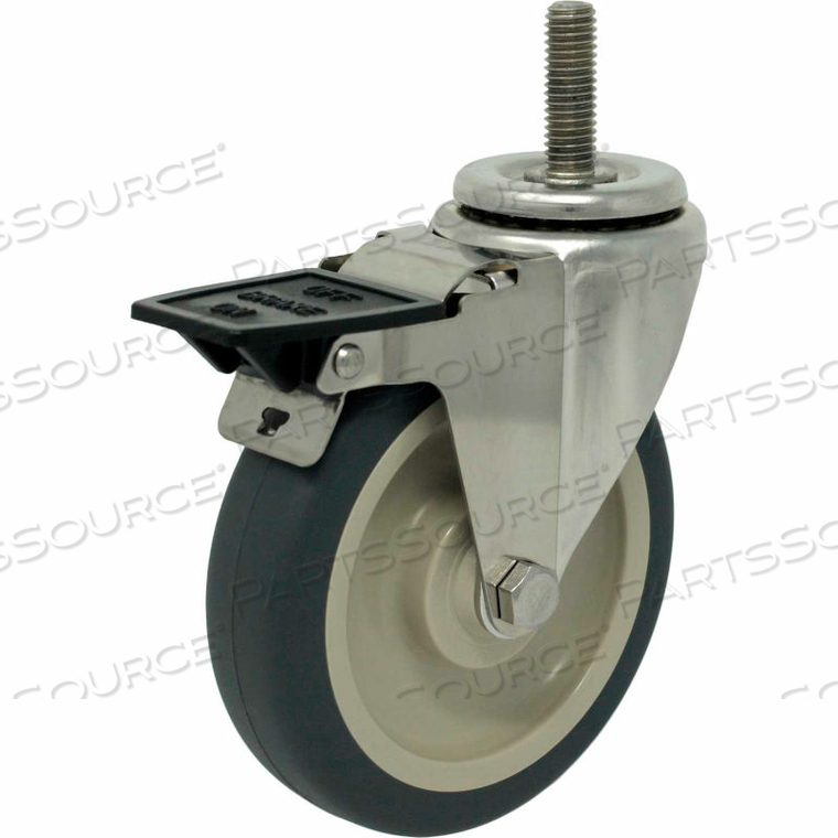 CASTERS SWIVEL STEM CASTER - 5"DIA. POLY-PRO, BEARING WITH TOP LOCK, 1-1/2"H STEM 