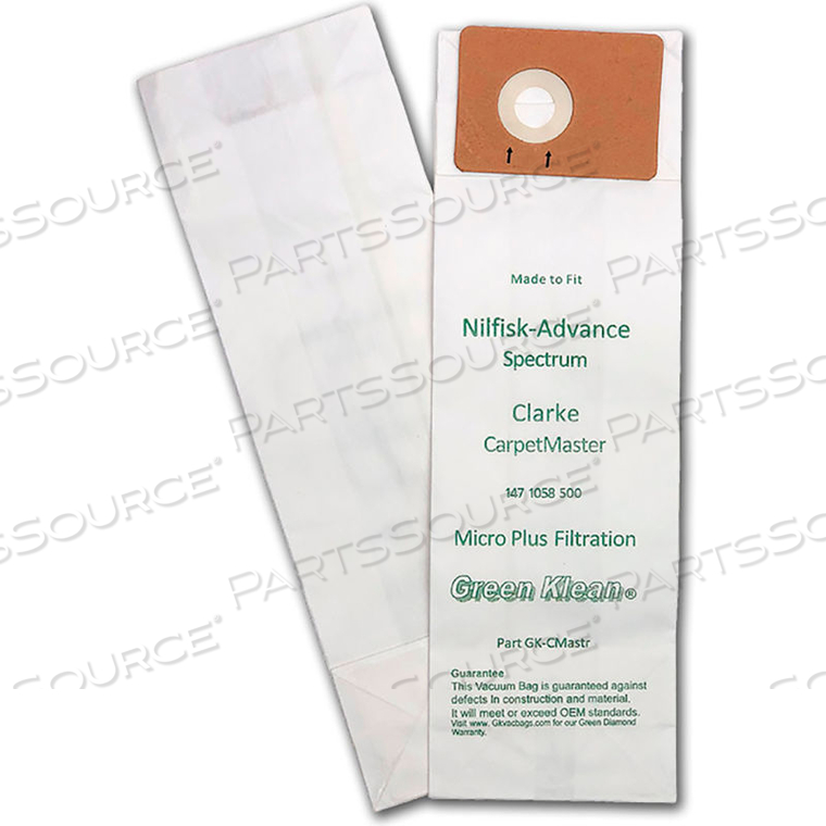 ADVANCE SPECTRUM S12, D12, S15, D15, GU CARPETMASTER VACUUM BAGS (INCLUDES 2 FILTERS / PACK) by Kleen Green