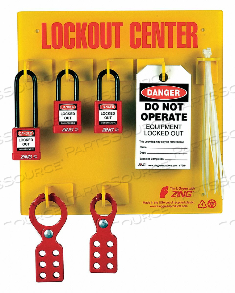 LOCKOUT STATION FILLED 3 PADLOCKS by ZING Green Safety Products