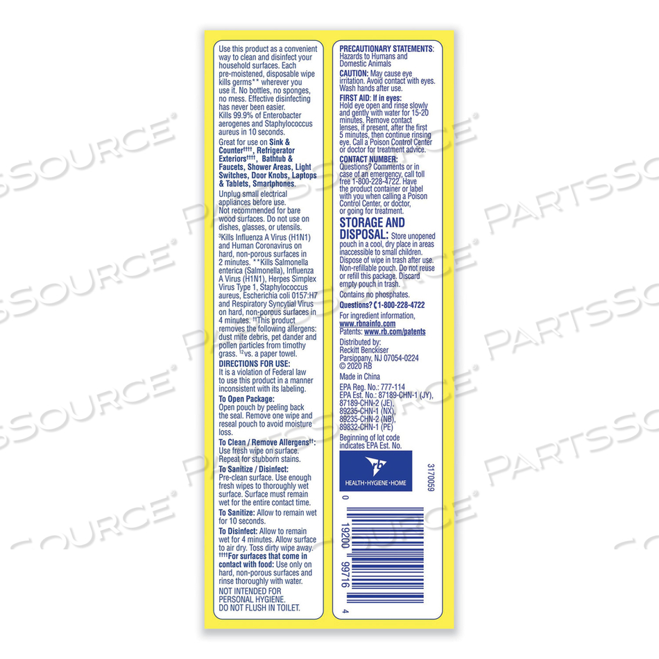 DISINFECTING WIPES FLATPACKS, 6.69 X 7.87, LEMON AND LIME BLOSSOM, 80 WIPES/FLAT PACK 