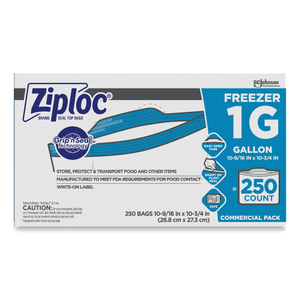 DOUBLE ZIPPER FREEZER BAGS, 1 GAL, 2.7 MIL, 10.56" X 10.75", CLEAR, 250/CARTON by Ziploc