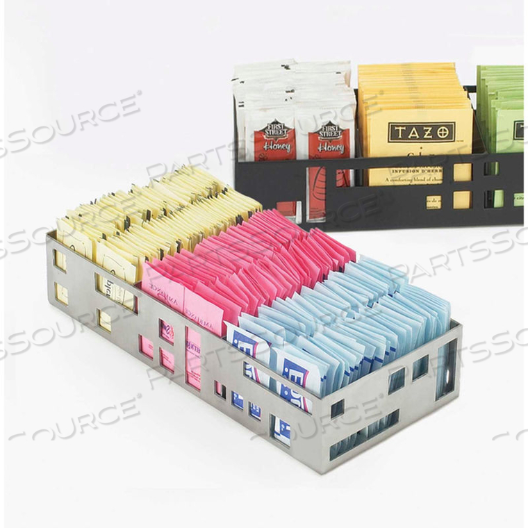 SQUARED PACKET ORGANIZER 9-1/4"W X 4-1/2"D X 2"H STAINLESS STEEL by Cal Mil Plastics