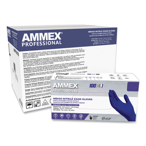 NITRILE EXAM GLOVES, POWDER-FREE, 3 MIL, LARGE, INDIGO, 100/BOX by Ammex