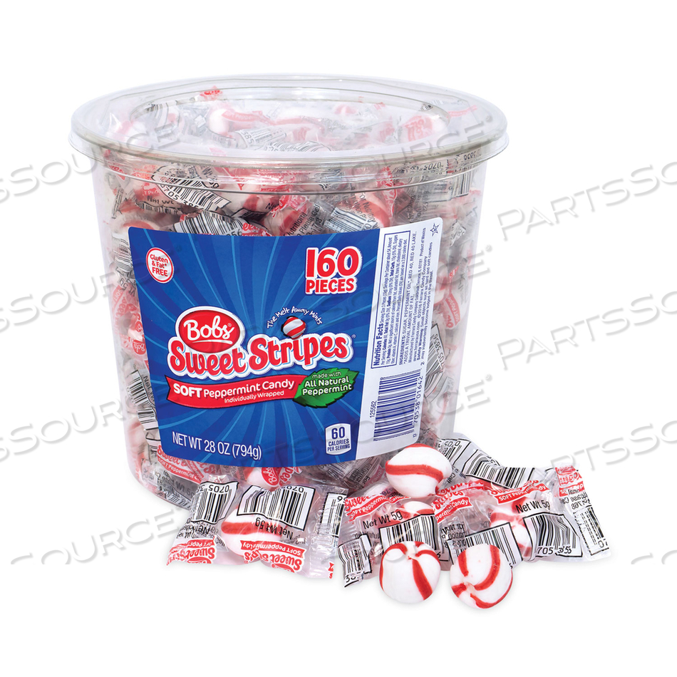 BOBS SWEET STRIPES SOFT CANDY, PEPPERMINT, 28 OZ TUB 