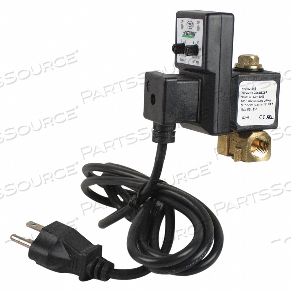 TIMED ELECTRIC AUTO DRAIN VALVE, PIPE SIZE 1/8 IN NPT, DRAIN SIZE 1/8 IN, DRAIN RATE 0.75 GPM, ADJUSTABLE DRAIN CYCLE 0.5 SEC TO 45 MIN, PUR by Speedaire