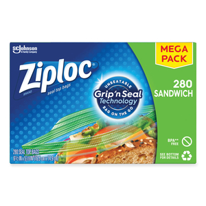 SANDWICH SEAL TOP BAGS, 6.5" X 5.88", CLEAR, 280/BOX by Ziploc