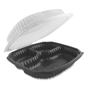 CULINARY LITES MICROWAVABLE 3-COMPARTMENT CONTAINER, 26 OZ/7 OZ/7 OZ, 10.56 X 9.98 X 3.19, CLEAR/BLACK, PLASTIC, 100/CARTON by Anchor