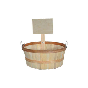 1 BUSHEL SHALLOW WOOD BASKET WITH METAL HANDLES & WOOD SIGN 6 PC - NATURAL by Texas Basket Co.