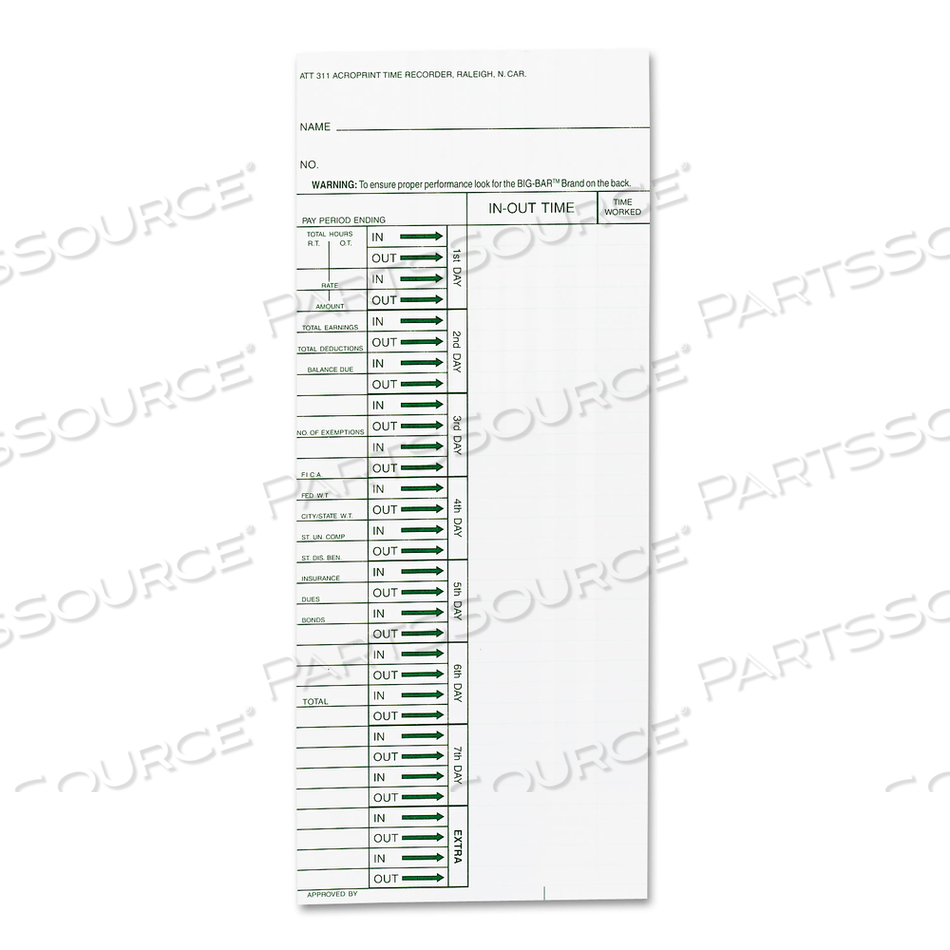 TIME CLOCK CARDS FOR ACROPRINT ATT310, ONE SIDE, 4 X 10 by Acroprint TIME CLOCK CARDS FOR ACROPRINT ATT310, ONE SIDE, 4 X 10 by Acroprint