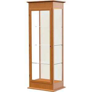 VARSITY DISPLAY CASE CARMEL OAK, FABRIC BACK 25"W X 18"D X 77"H by Waddell Display