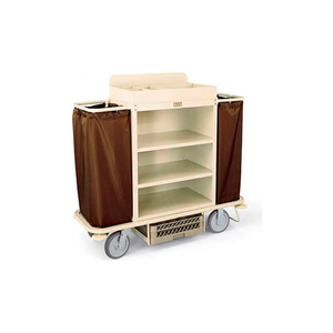 STEEL HOUSEKEEPING CART W/UNDER DECK SHELF & ORGANIZER, BEIGE by Forbes Industries