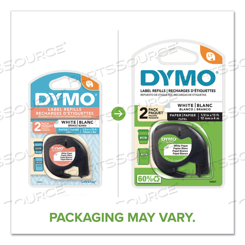 LETRATAG PAPER LABEL TAPE CASSETTES, 0.5" X 13 FT, WHITE by Dymo LETRATAG PAPER LABEL TAPE CASSETTES, 0.5" X 13 FT, WHITE by Dymo