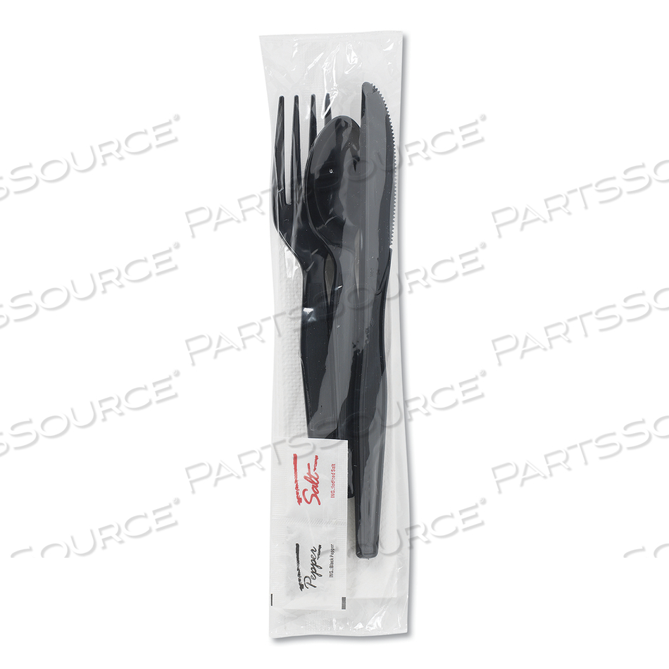 WRAPPED TABLEWARE/NAPKIN PACKETS, FORK/KNIFE/SPOON/NAPKIN, BLACK by Dixie WRAPPED TABLEWARE/NAPKIN PACKETS, FORK/KNIFE/SPOON/NAPKIN, BLACK by Dixie