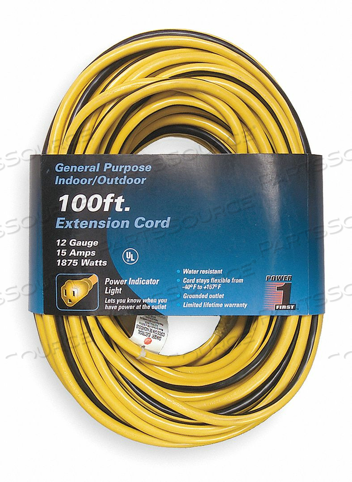 1FD57 Power First POWER CORD EXTENSION, 100 FT, 15 A, 125 VAC, 12 AWG ...