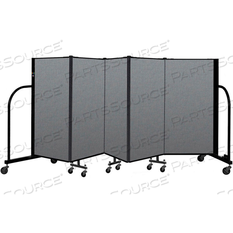 PORTABLE ROOM DIVIDER 5 PANEL, 4'H X 9'5"L, FABRIC COLOR: GRAY 