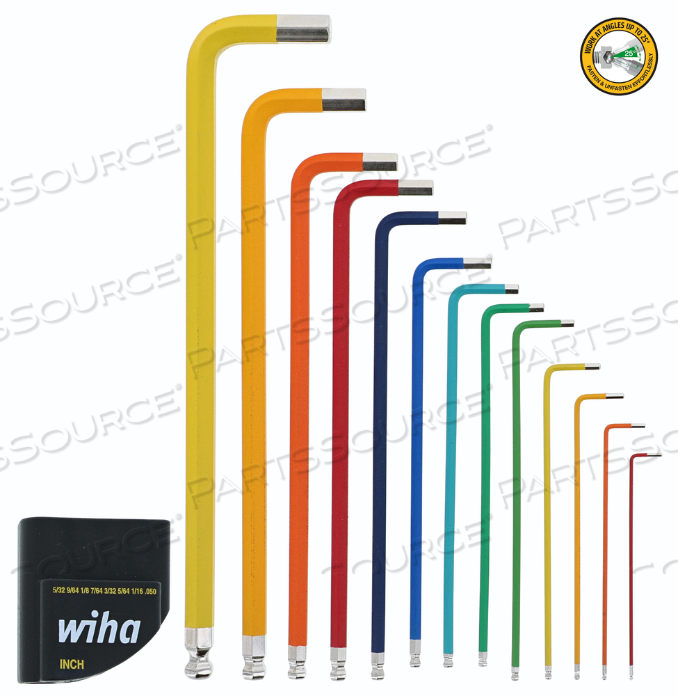 13 PIECE BALL END COLOR CODED HEX L-KEY SET - INCH by Wiha Tools 13 PIECE BALL END COLOR CODED HEX L-KEY SET - INCH by Wiha Tools