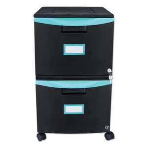 TWO-DRAWER MOBILE FILING CABINET, 2 LEGAL/LETTER-SIZE FILE DRAWERS, BLACK/TEAL, 14.75" X 18.25" X 26" by Storex